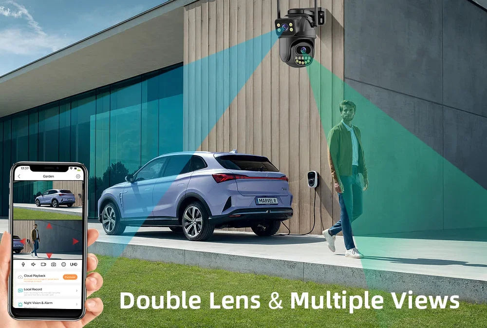 BELIA 4K 8MP Dvigubo Objektyvo PTZ Wi-Fi Stebėjimo Kamera - Didesnis Saugumas!