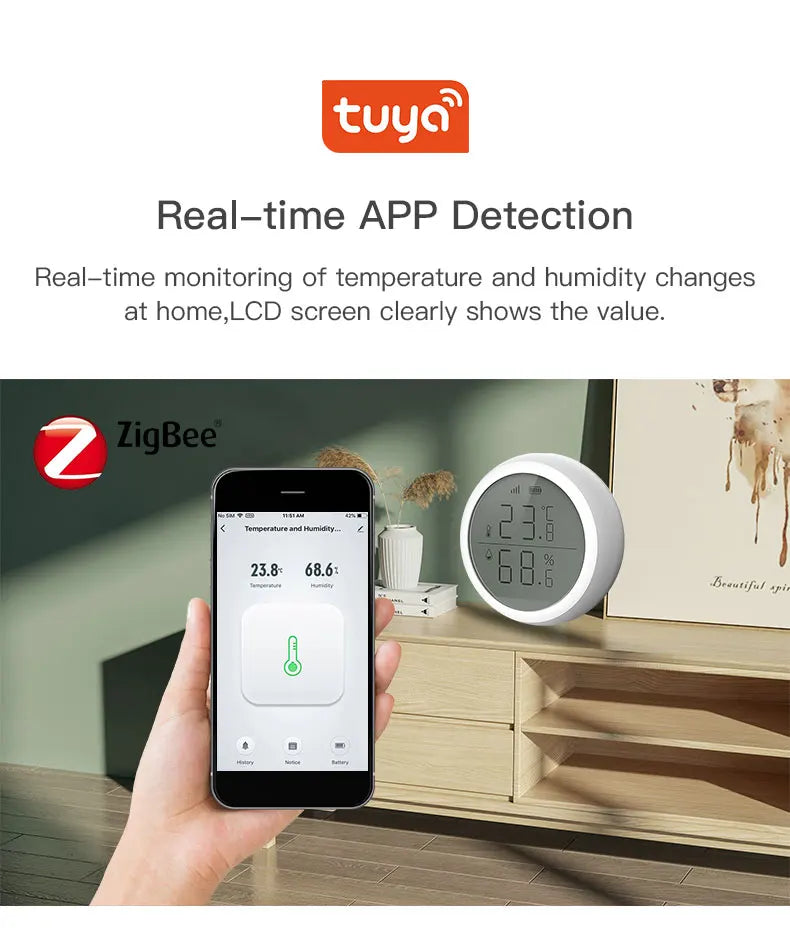 RSH ZigBee Išmanusis Temperatūros ir Drėgmės Jutiklis – Tiksli Kontrolė Balsu!
