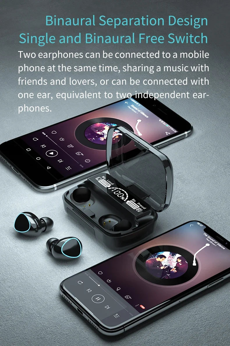TWS M10 Belaidės Bluetooth 5.1 Ausinės – Nepertraukiamas Garsas ir Mobiliojo Įkroviklio Galia!