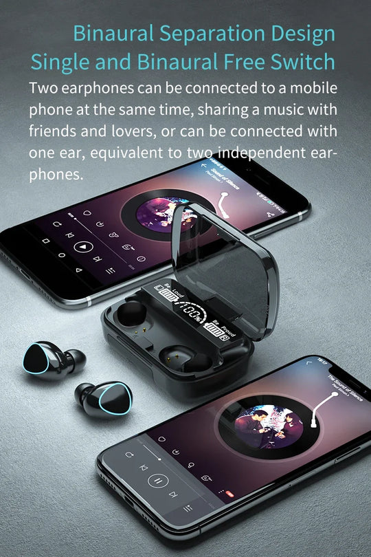 TWS M10 Belaidės Bluetooth 5.1 Ausinės – Nepertraukiamas Garsas ir Mobiliojo Įkroviklio Galia!