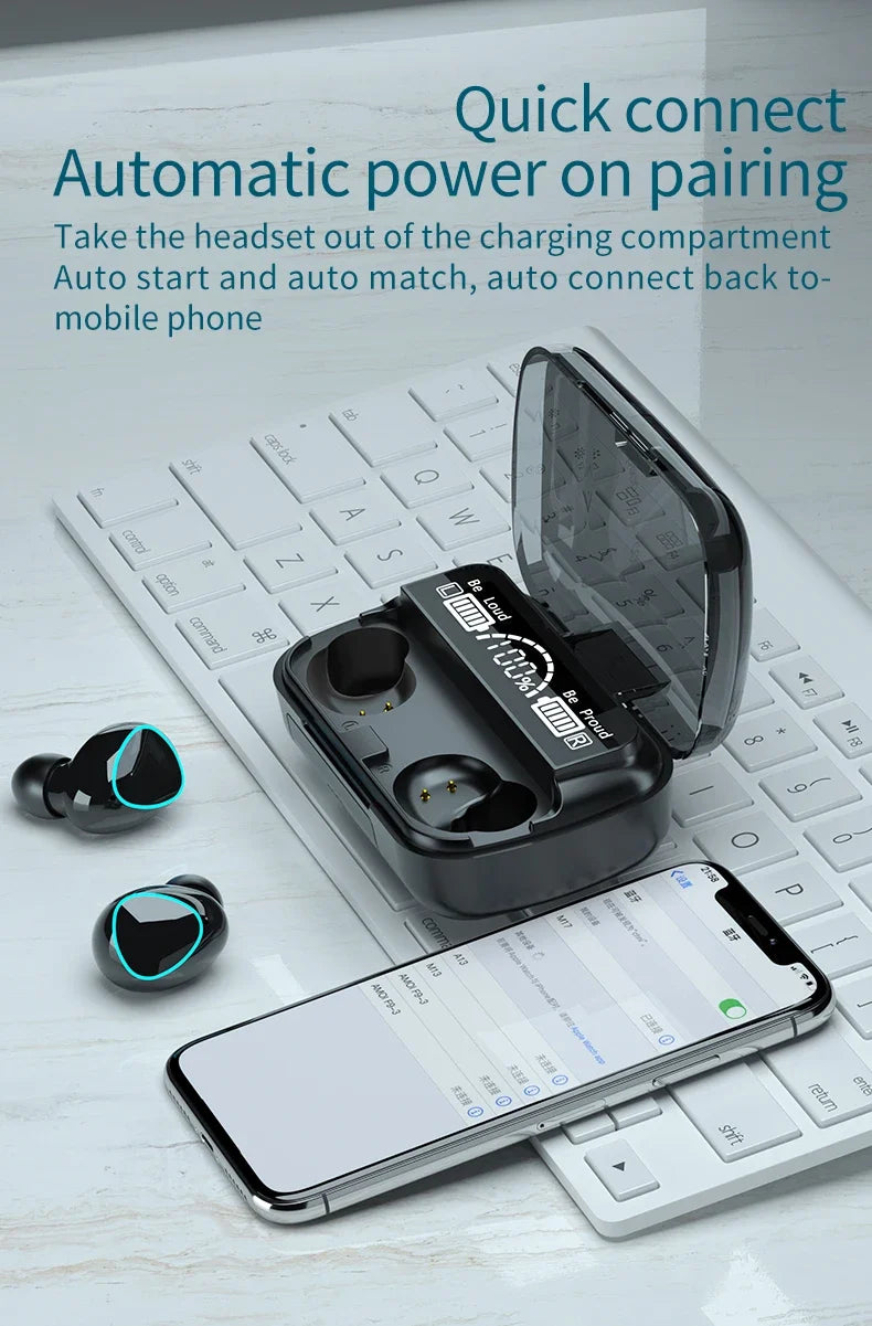 TWS M10 Belaidės Bluetooth 5.1 Ausinės – Nepertraukiamas Garsas ir Mobiliojo Įkroviklio Galia!