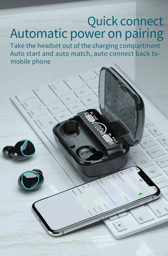TWS M10 Belaidės Bluetooth 5.1 Ausinės – Nepertraukiamas Garsas ir Mobiliojo Įkroviklio Galia!