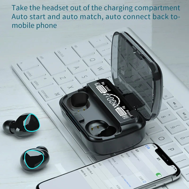 TWS M10 Belaidės Bluetooth 5.1 Ausinės – Nepertraukiamas Garsas ir Mobiliojo Įkroviklio Galia!