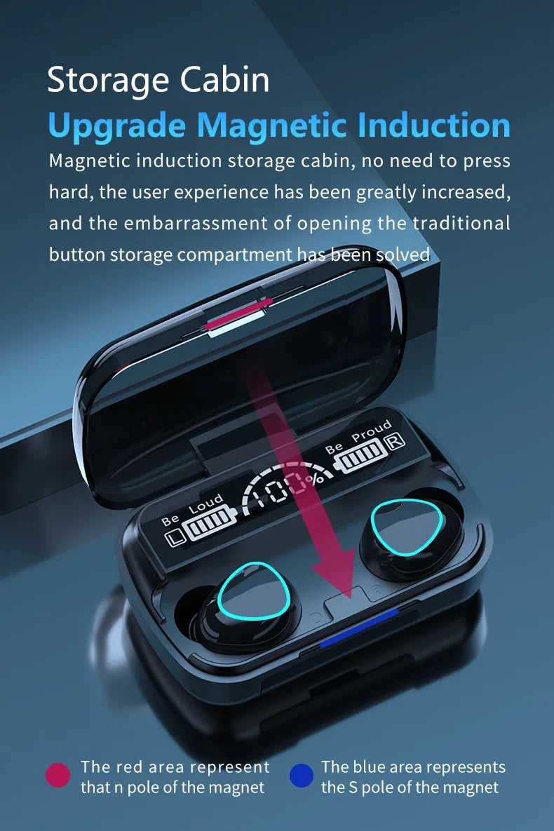 TWS M10 Belaidės Bluetooth 5.1 Ausinės – Nepertraukiamas Garsas ir Mobiliojo Įkroviklio Galia!