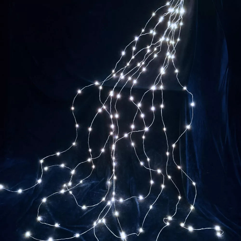 LED švieselių girlianda ant sidabrinių vielučių, 200 LED, 10x2 m, šaltai balta, IP44