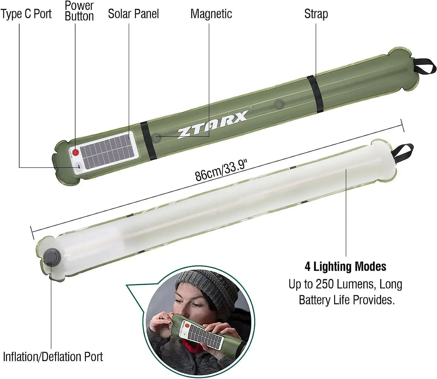 Lektro ZTARX light – Saulės Energija Įkraunama Lempa Stovyklavimui ir Sodui Jūsų Patogumui