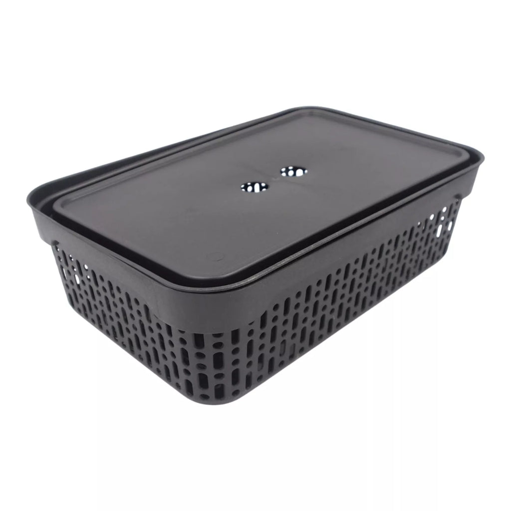 Plastikinė dėžė su dangčiu 40×30×13 cm JUODA