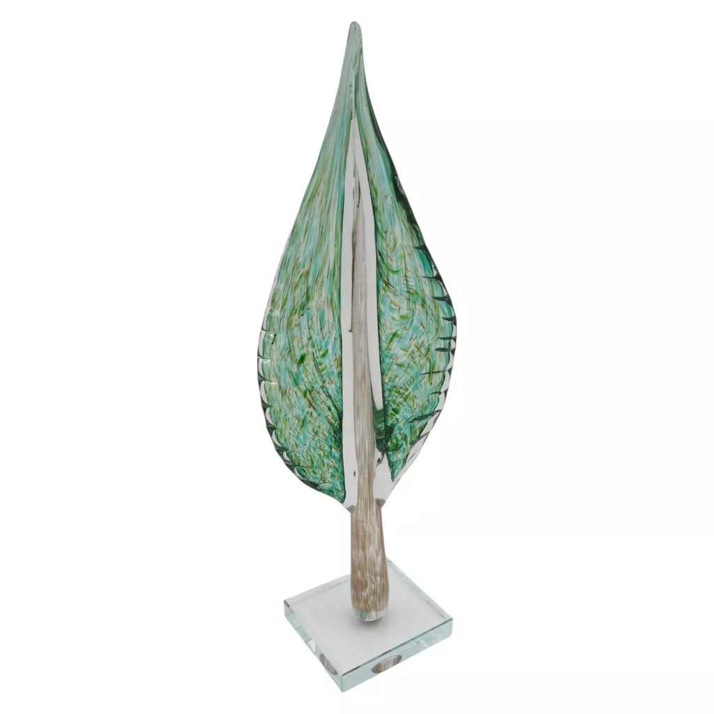 Stiklinė dekoracija „Lapas“, 13×9×41 cm ŽALIAS