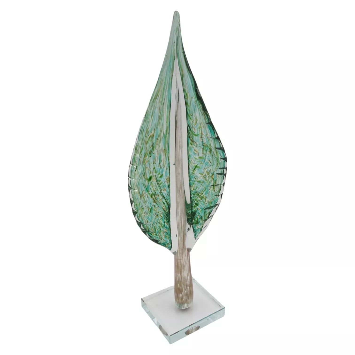Stiklinė dekoracija „Lapas“, 13×9×41 cm ŽALIAS